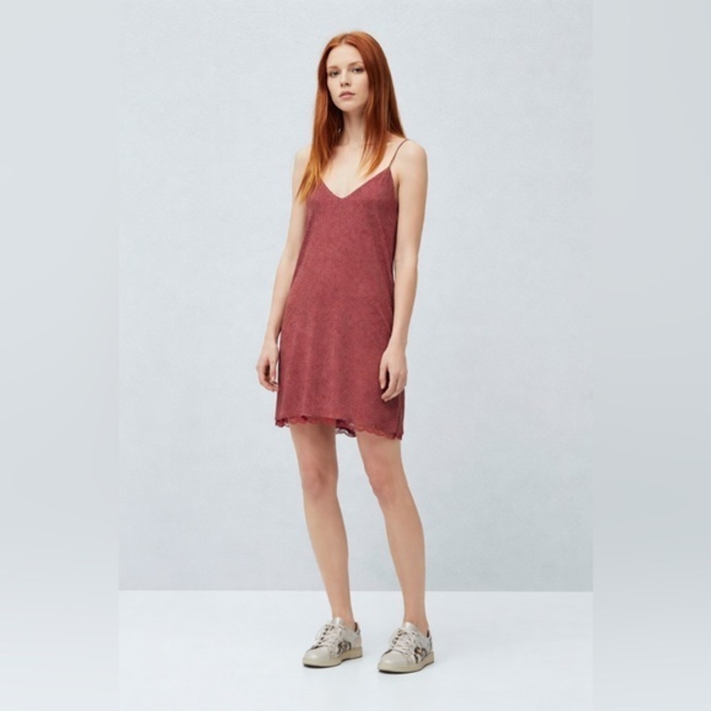 Mango MNG Basics Floral Slip Dress Boho 90s Red Pink Lace Trim Mini Women’s M
